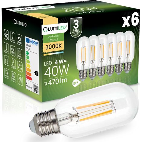 6x LED-Lampe E27 T45 Glühfaden 4W = 40W 470LM 3000K Warmweiß 360° Dekorative Leuchtkraft