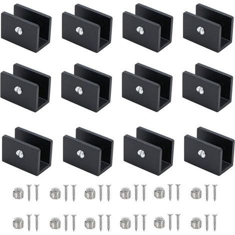 12 Pieces Glass Clamps, Aluminum Shelf Brackets, Adjustable Glass Partition Support, For 6-8mm Thick Glass Shelves, For Bathroom, Balcony (With Screws) (1/5)