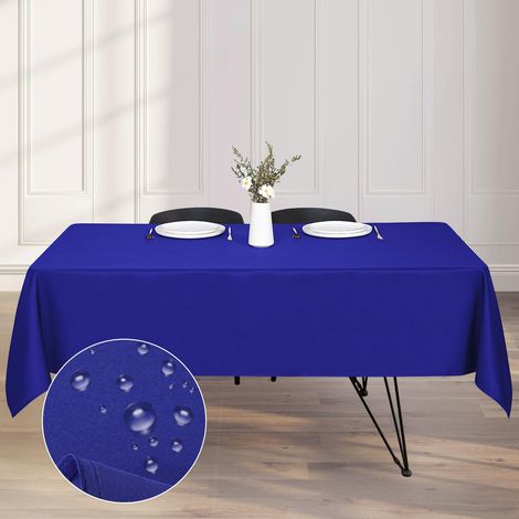 Nappe rectangulaire bleue en polyester et lin imperméable facile à nettoyer pour table de 4 à 6 places, pour cuisine, intérieur et extérieur, 137 x 160 cm. (1/5)