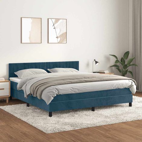 Sommier à lattes de lit et matelas Bleu foncé 160x200cm Velours (1/5)