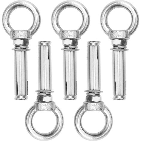 Lot de 5 boulons d'ancrage à expansion M8 x 60 mm en acier inoxydable 304, avec anneau et œillet de levage. (1/5)