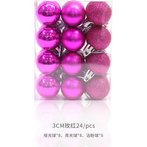 Boules de Noël électroplaquées, 3 cm, brillantes, roses et mates, lot de 24 boîtes en PVC colorées, décorations de Noël, boîtes carrées rose rouge de 3 cm.
