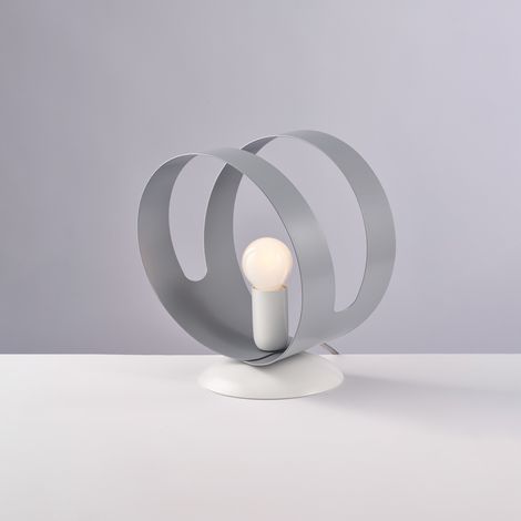 Sospensione in ferro laccato bianco con fascia tagliata a laser grigio e cavo regolabile 1 luce H.30 - MAX 130 - Ø20