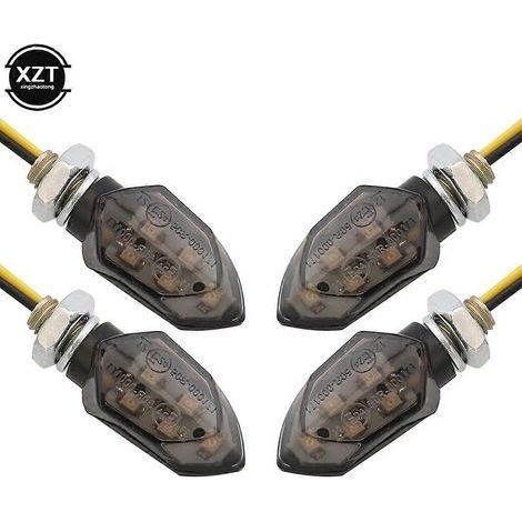 Lot de 4 mini clignotants pour moto, lentille fumée, 5 LED, 12 V, ambre, à deux fils, effet clignotant. (1/4)