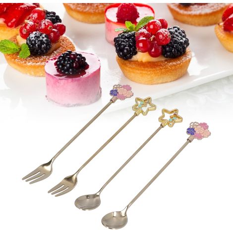 Japanisches Besteckset aus Edelstahl 304: Gabel, Löffel, Rührlöffel, Dessertgabel, Teelöffel und Obstgabel mit Kirschblütenmuster (goldfarben). (1/5)
