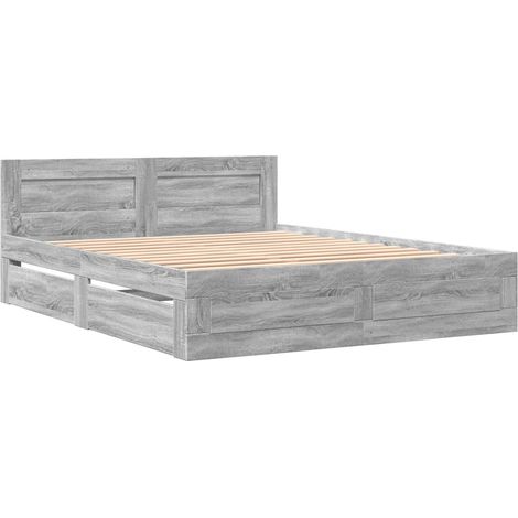 Cama con cabecero madera de ingeniería gris Sonoma 160x200 cm vidaXL