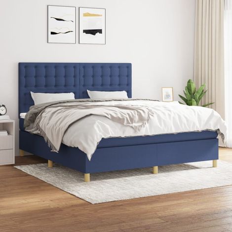 Lit double Lit à sommier tapissier avec matelas Lit Adulte Bleu 180x200 cm Tissu BVM55377 (1/5)