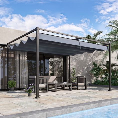 Pergola 4x3m Pavillon de jardin, terrasse en acier, Pavillon de jardin avec toit réglable, indépendant, protection solaire pour terrasse et jardin, gris foncé