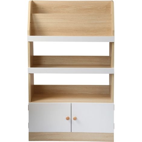 Calicosy – Bibliothèque enfant avec 2 portes – Dimensions H106 cm x L62,8 cm x P25,5 cm – Étagères multiples pour rangement – Design moderne (1/5)