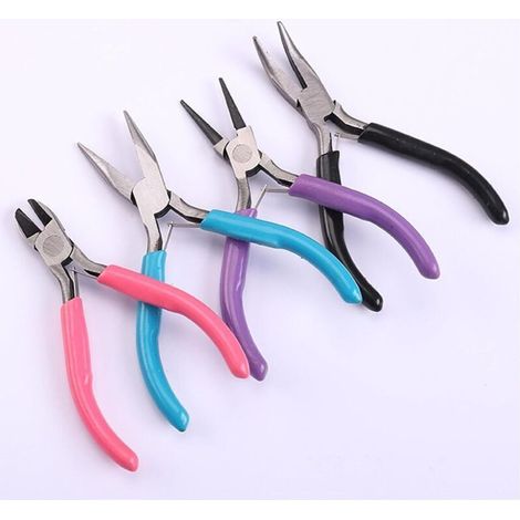 Pinces à Bijoux, Pince Trousse Outils de Fabrication de Bijoux, Pinces à Becs Aiguilles, Pinces à Bec Long, Pinces à Becs de Chaîne, Coupe-fil, 4 Pcs (1/4)