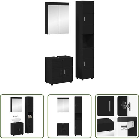 Holzwerkstoff Schrank - Badezimmermöbel-Set mit Regal TULUM Schwarz Holzwerkstoff (1/5)