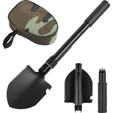 1 - Pelle Pliante - Mini Pioche - Acier Inoxydable - Multifonction Pour Camping Randonnée Jardinage - Noir - 42cm (1/5)
