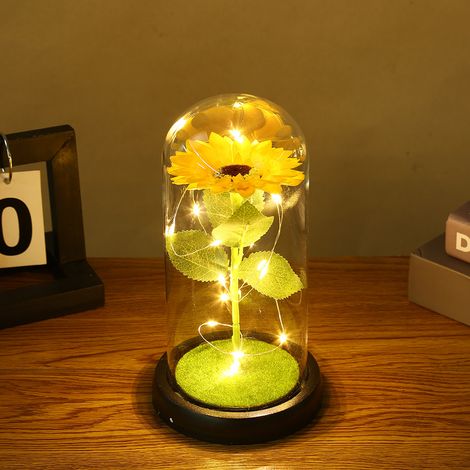 Girasole artificiale, un fiore sostenibile, lampada decorativa con paralume in vetro, adatta per la decorazione della casa, ideale anche come regalo.