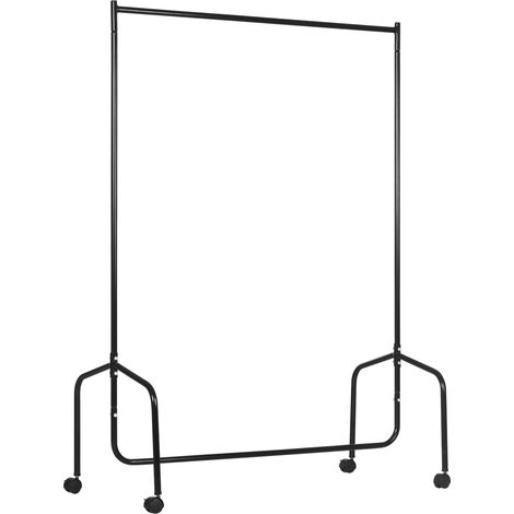 Porte-vêtements roulant solide en acier noir, tringle résistante, charge max 140 kg, dimensions 150 x 60 x 170 cm, cintre mobile avec roulettes (1/5)