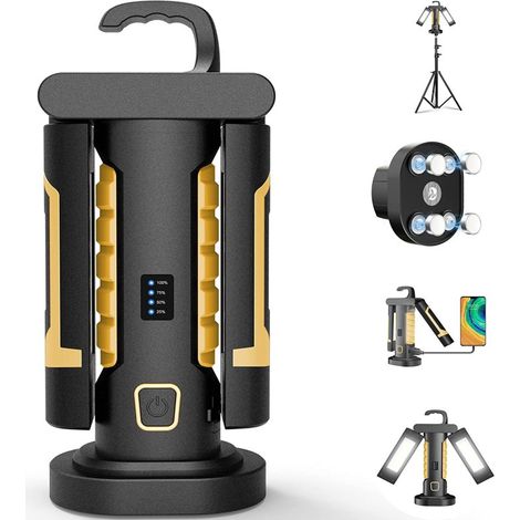 Linterna de trabajo LED COB magnética portátil de 1200 lúmenes, iluminación multiángulo, recargable, con gancho y base magnética, compatible con trípode. (1/5)