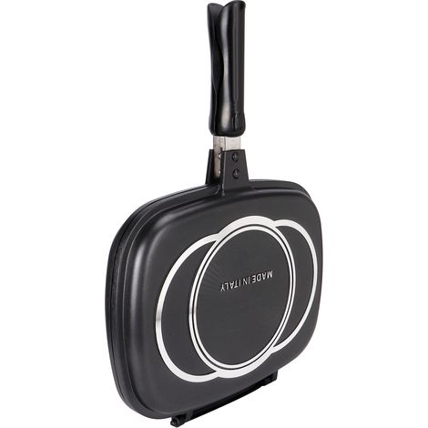 Poêle à frire double face 32cm pour barbecue, accessoire de cuisine intérieur et extérieur (1/5)