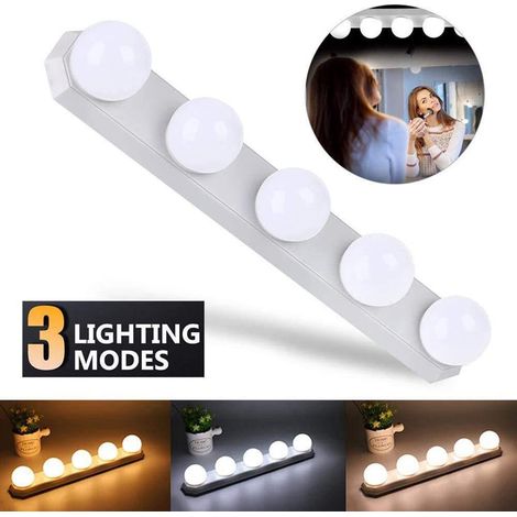 Lampe De Maquillage - 5 Led - Alimentation Usb - Support À Ventouse - Blanc Froid/Chaud/Naturel - 340 X 56 X 45 Mm - 1 Pièce (1/5)