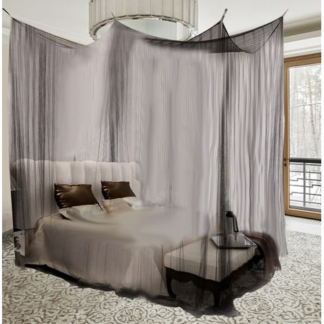 4-Eck-Betthimmel mit Moskitonetz für Doppelbetten, Queensize-Betten und Kingsize-Betten (Schwarz) (1/5)