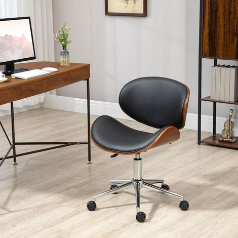 Sedia da ufficio dal design vintage, regolabile in altezza, girevole a 360°, in legno di pioppo, con rivestimento sintetico, 53 x 53 x 77-87 cm
