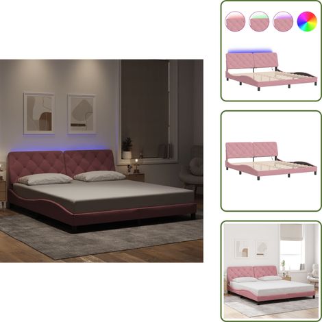 The Living Store Bettgestell mit LED-Leuchten Rosa 180x200 cm Samt - Samtsofa - Rosa Sofa - Doppelbett - Boxspringbett - Himmelbetten (1/5)