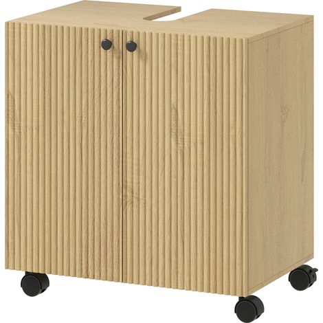 Meuble-lavabo salle de bain étagère 3 niveaux roulettes bois