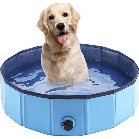 Dog Paddling Pool 80cm Round Blue Non-Slip Foldable Indoor Outdoor (1/5)