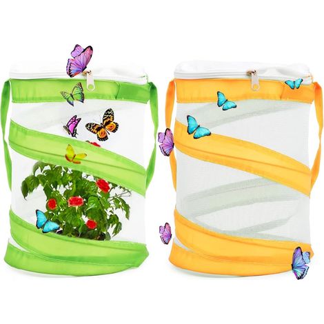 Butterfly Habitat Cage 2PCS Insect Breeding Cages Insect Cage Habitat Foldable Portable Mesh Cage Insect Breeding Plant Cultivation Reptile Breeding Box Pop-up Insect Mesh Cage (1/5)