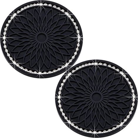 Dessous de verre pour voiture - Lot de 2 - PVC - Antidérapants - Protège-porte-gobelets - Adaptés à l'intérieur des voitures - 7 cm x 7 cm - Noir (1/5)