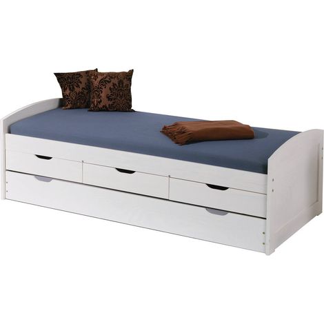 Ulli Einzelbett 90x200 Bett einschließlich Lattenrost, 3 kleine und 1 grosse Schublade/Gästebett, weiss. (1/5)