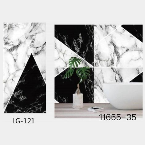 Panneau Mural Adhésif Noir Blanc Effet Marbre 300 X 60 Cm Pièce (1/3)
