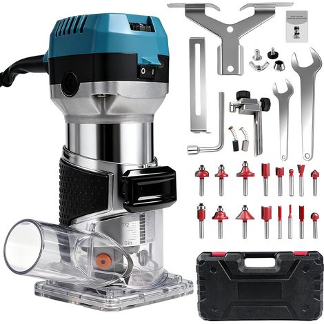 1000W 30000RPM Electric Wood Router 6 Variable Speeds with 15 1/4" Shank Router Bits (1/5)