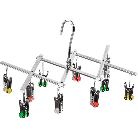Étendoir inox pliable, 10 pinces, séchoir suspendu pour serviettes et chaussettes. (1/5)