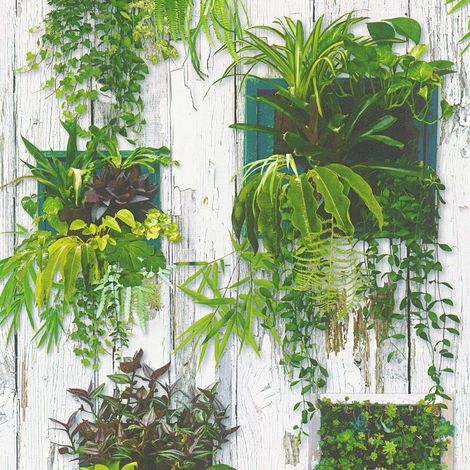 Papier peint végétal verte Tapisserie trompe l'oeil motif plante verte Papiers peints originaux & modernes pour salon & bureau 10,05 x 0,53 m (1/5)