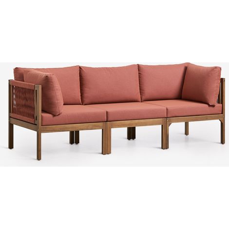 SKLUM 3-teiliges modulares Sofa mit Armlehnen aus Akazienholz Branson Terrakotta – Akazienbraun                                  