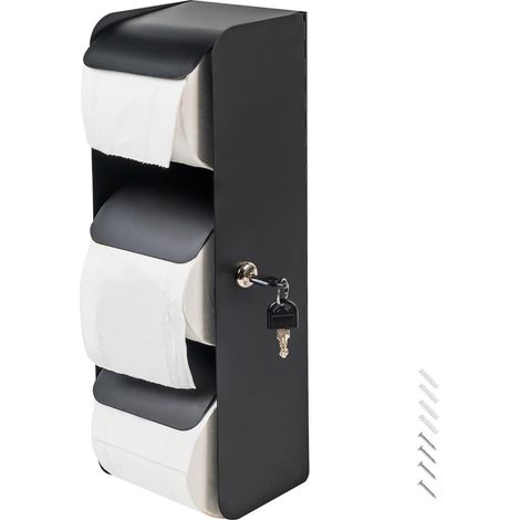Porta carta igienica professionale - 3 rotoli di carta igienica con chiusura di sicurezza, in acciaio inox - Montaggio a parete, adatto per bagni/WC (nero opaco) (1/5)