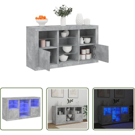LED-Beleuchtung -  Sideboard mit LED-Leuchten Betongrau 123x37x67 cm (1/5)