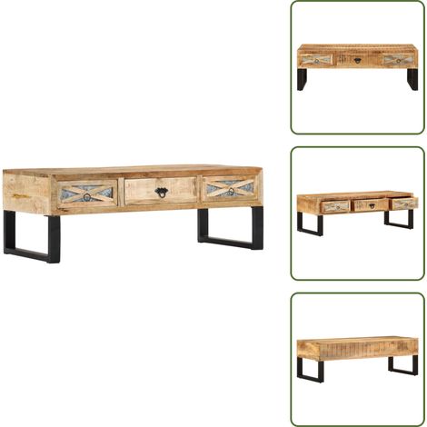 Table basse 110x50x38 cm bois de manguier massif - Table Basse - Meuble TV - Table D'appoint - Table En Bois - Design Rustique (1/5)