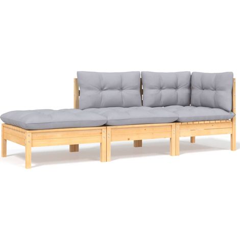 Juego muebles jardín 3 pzas cojines grises madera pino maciza vidaXL (1/5)
