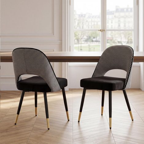 Wahson Juego de 2 Sillas de Comedor Tapizadas en Terciopelo con Respaldo Calado, para Cocina, Salón y Restaurante, Negro (1/5)