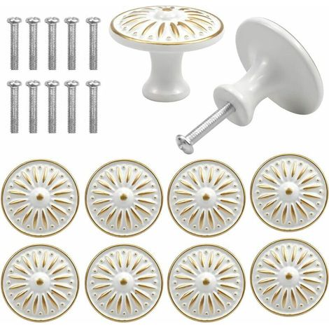 VURAHOME - Lot de 10 boutons de porte de tiroir vintage, boutons de meubles, boutons de tiroir ronds, boutons de porte en laiton, poignées de meubles pour armoire, cuisine, chambre d'enfant (blanc) (1/5)