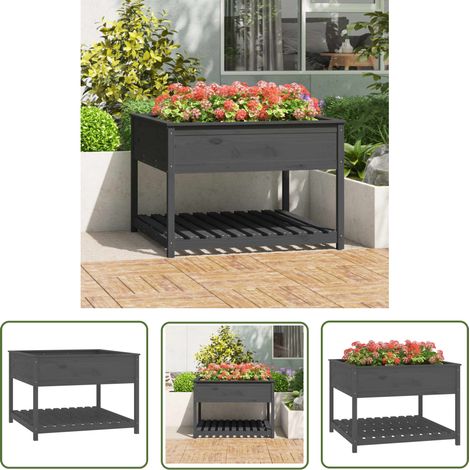 The Living Store Jardinière et étagère Gris 111,5x111,5x81 cm Bois massif de pin - Jardinier - Pot De Fleurs Extérieur - Jardinière Bois - Plante Grimpante - Décoration Terrasse (1/5)