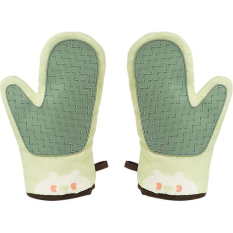 Moufles en Silicone et Tissu Verts Cuisine 2pcs Isolants Prise Antidérapante Flexible pour la Chaleur Four (1/5)