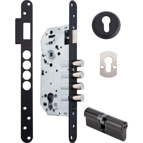 Cerradura seguridad 60mm canto redondo 4 bulones acero negro