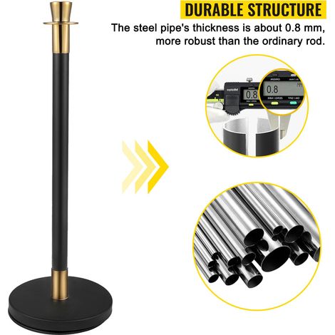 Poteau de Guidage 6PCs, Barrière de Balisage pour Contrôle de Foules avec Corde en Velours Noir de 1,5 m, pour Délimitation Séparation File d'Attente en Public École Théâtre Hôtel Exposition (1/5)
