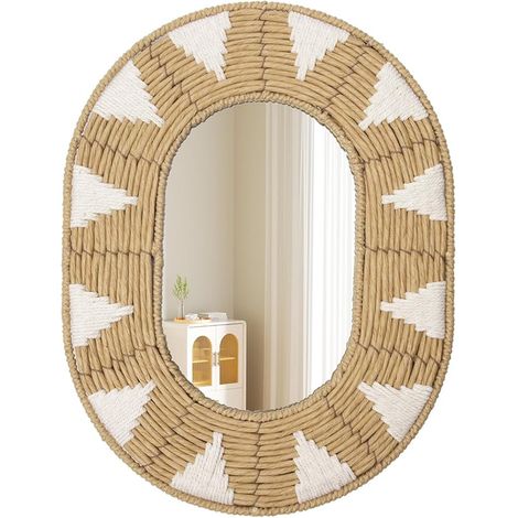 Oval Rattan Wall Mirror Boho Modern Wall Mirror with Metal Hook Wall Decor Boho Bathroom Entryway Living Room Bedroom (1/5)