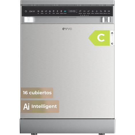 Lavavajillas EVVO D4YX, 16 Cubiertos, Libre Instalación, 8 Programas, Extra Silent, Inox (1/5)