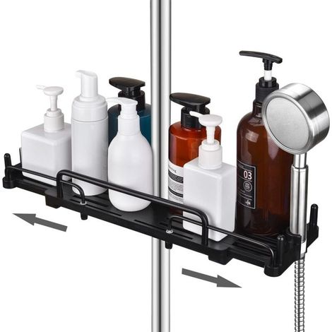 Telescopic Shower Shelf No Drilling, Shower Caddy Storage Shelf for 18-25mm Shower Rod (Black) (1/5)