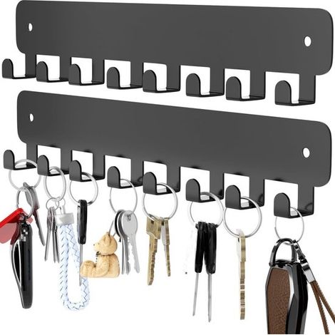 2 Sets Wandschlüsselhalter mit insgesamt 16 Schlüsselhaken selbstklebend und ohne Bohren ideal als platzsparende Schlüsselablage für Flur oder (1/4)