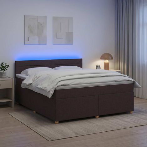vidaXL Lit boxspring avec matelas Marron foncé 180 x 200 cm Tissu (1/5)