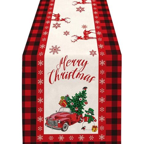 Chemin de table à paillettes pour décorations de fêtes, chemin de table de Noël, coussin en tissu imprimé pour décoration d'intérieur, chemin de table chaud (motif : voiture) (1/4)
